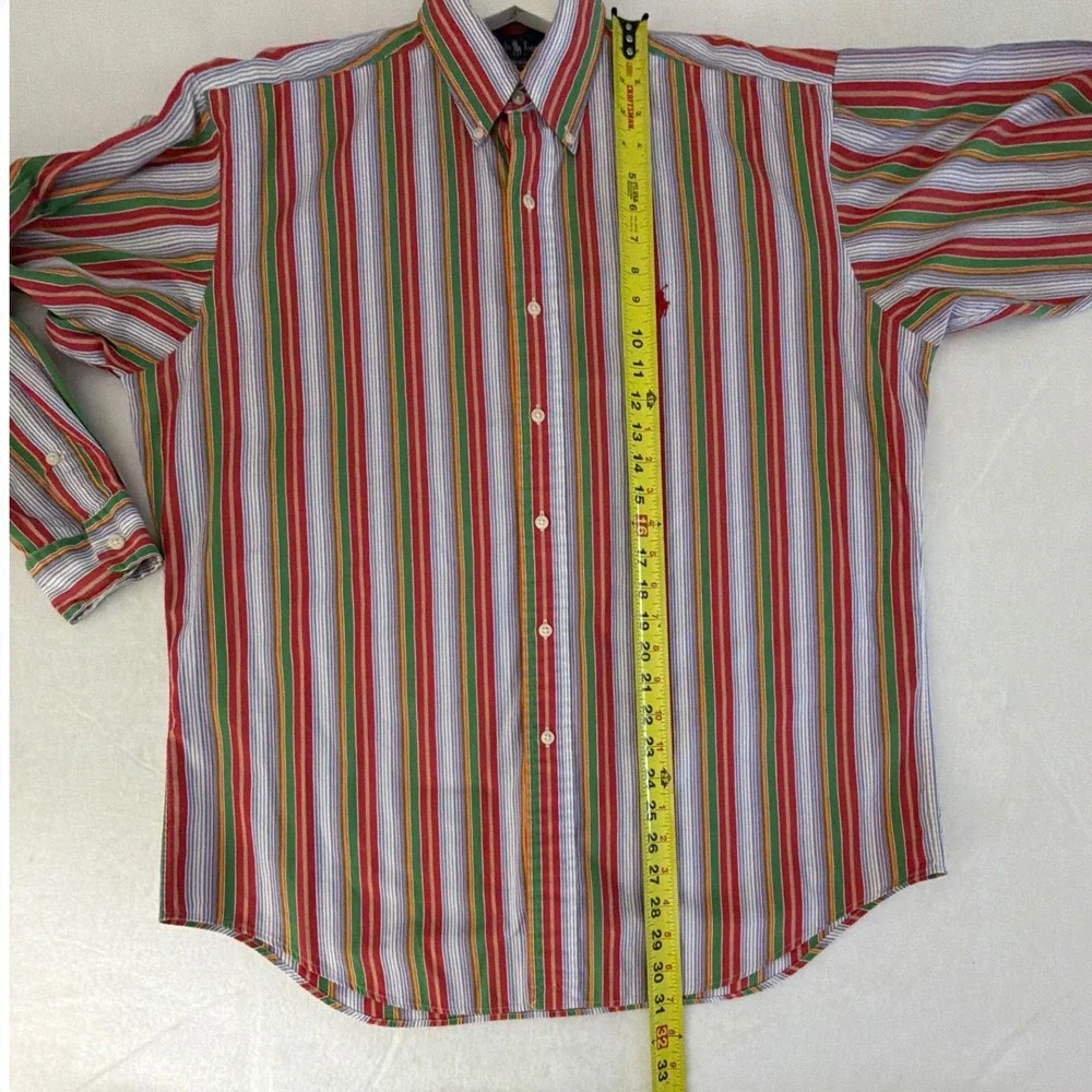 Ralph Lauren Blake Mens Medium Multi Color Vertical Stripe Cotton Button Down